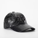 Men Pattern Leather Peaked Cap Outside Casual Protected Travel Baseball Cap Adjustable