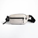 White waist bag with black straps on a white background, Obroi