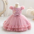 Appliques Baby Birthday Party Dress Beading Sequins Flower Girl Gown for Weddings Princess