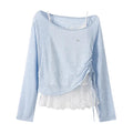 Summer Thin Long Knitted Lace Patchwork Strap Vest Two-Piece Set Casual Clothing