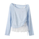 Summer Thin Long Knitted Lace Patchwork Strap Vest Two-Piece Set Casual Clothing