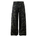 Camouflage Pleated Cargo Pants Mens Pocket Retro Safari Style Straight Loose Wide leg Trousers Men