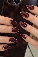 Polka Dot Press on Nails Almond Short Red Press on Nails Almond Acrylic Simple Nails Wine Red French Nails