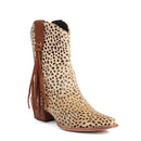 Leopard Wood Grain Thick Heel Tassel Thin Strap Slip-On Plush Lining Boots