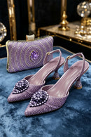 Latest Women Shoes and Matching Bags Decorated with Rhinestone Elegant Pointed Toe Wedding Shoes Bride