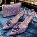 Latest Women Shoes and Matching Bags Decorated with Rhinestone Elegant Pointed Toe Wedding Shoes Bride