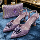 Latest Women Shoes and Matching Bags Decorated with Rhinestone Elegant Pointed Toe Wedding Shoes Bride