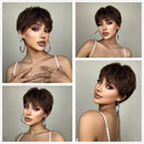 Short Bob Straight Human Hair Wigs with Bangs Pixie Cut Wig Dark Hair Wigs for Women