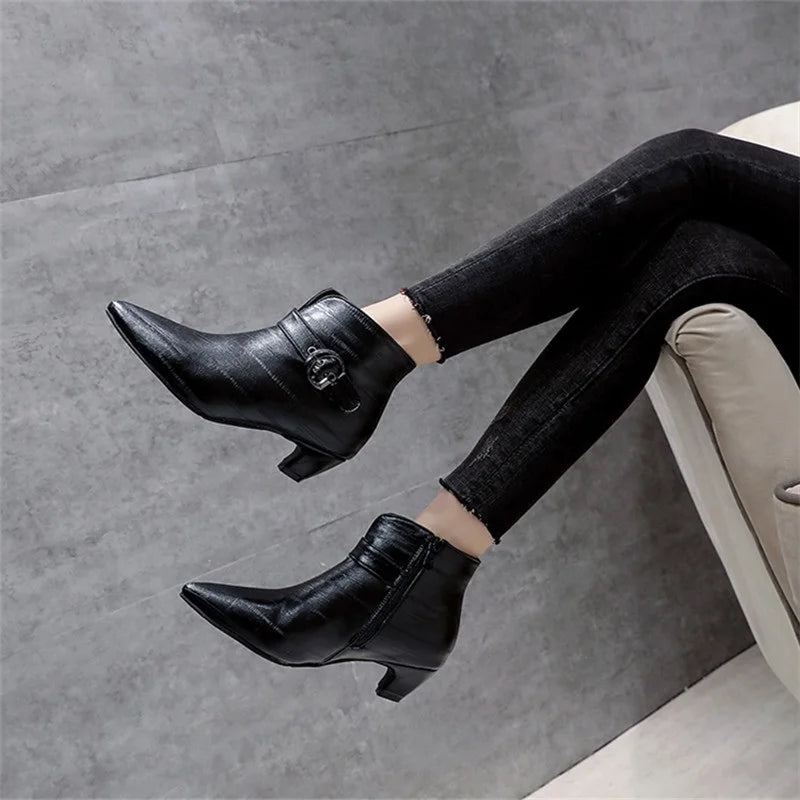 Women Shoes Office Ladies Ankle Boots Winter Pointed Cat Heel Short Boots