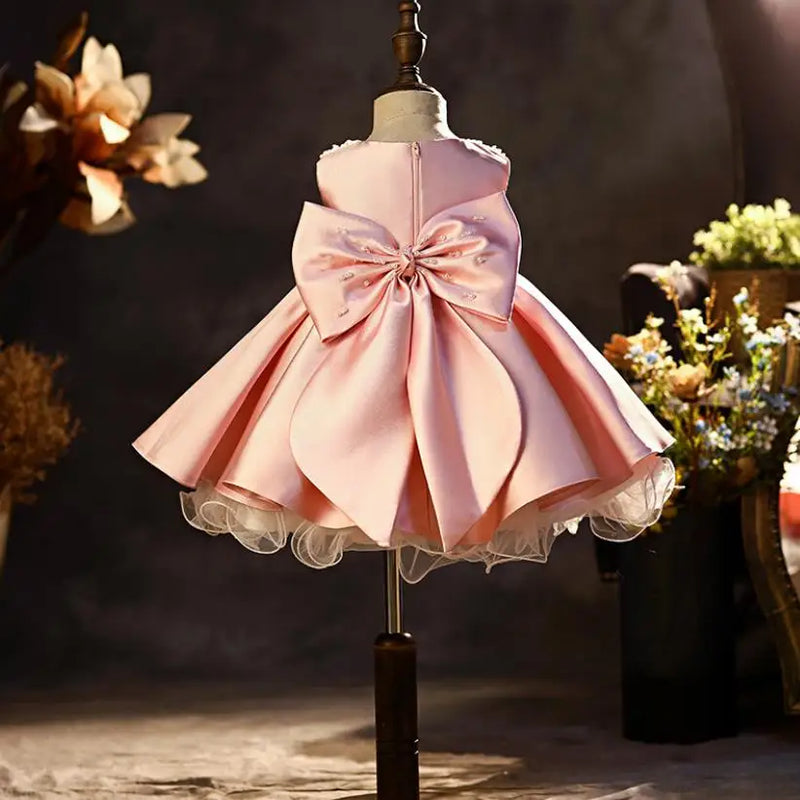 Baby Clothing Bow Beading Design Birthday Party Ball Gown Girls Christening Princess Dresses