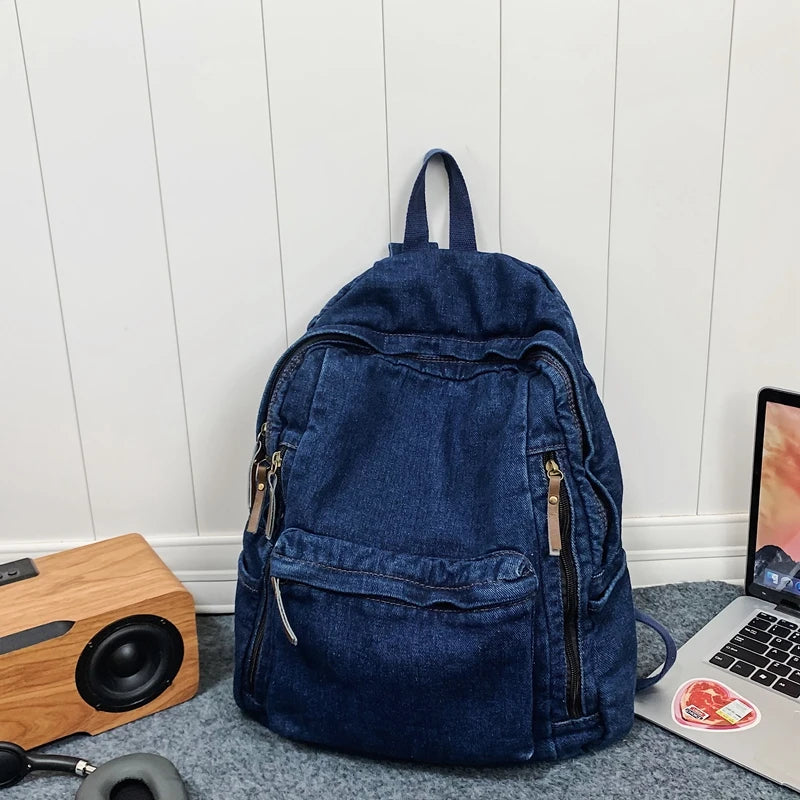 Women Backpack Large Capacity Jeans Rucksack Student