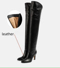 Simple and High Heels Over The Knee Sleeve Leather Boots Women's Large Round Knight Boots