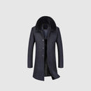 Wool Men Trench Overcoats Male Woolen Blends Outerwear Rabbit Fur Collar Long Winter Plus