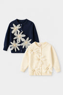Baby Girls Cotton Sweaters Autumn Winter Kids Pearl Mesh Flowers Design Cardigan Coat Toddler Knitted Top