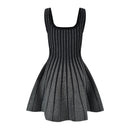 Autumn Style Lady Sleeveless O-neckline Women Mini Short Knitted A-line Striped Dress