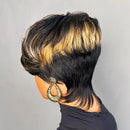 Person with a stylish haircut and large earrings on a plain background, Obroi