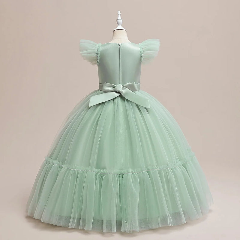 Girls Green Christmas Years Gown Bridesmaid Flower Dress For Wedding Teenage Girls Formals Pageant Gala Costume