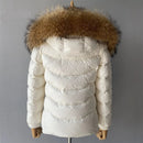 Women's Down Jacket Winter Thicken Warm White Duck Down Coat With Real Fur Collar Ladies Hooded Jacket