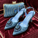 Latest Women Shoes and Matching Bags Decorated with Rhinestone Elegant Pointed Toe Wedding Shoes Bride