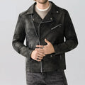 Man wearing a black leather jacket with a gray background , Obroi