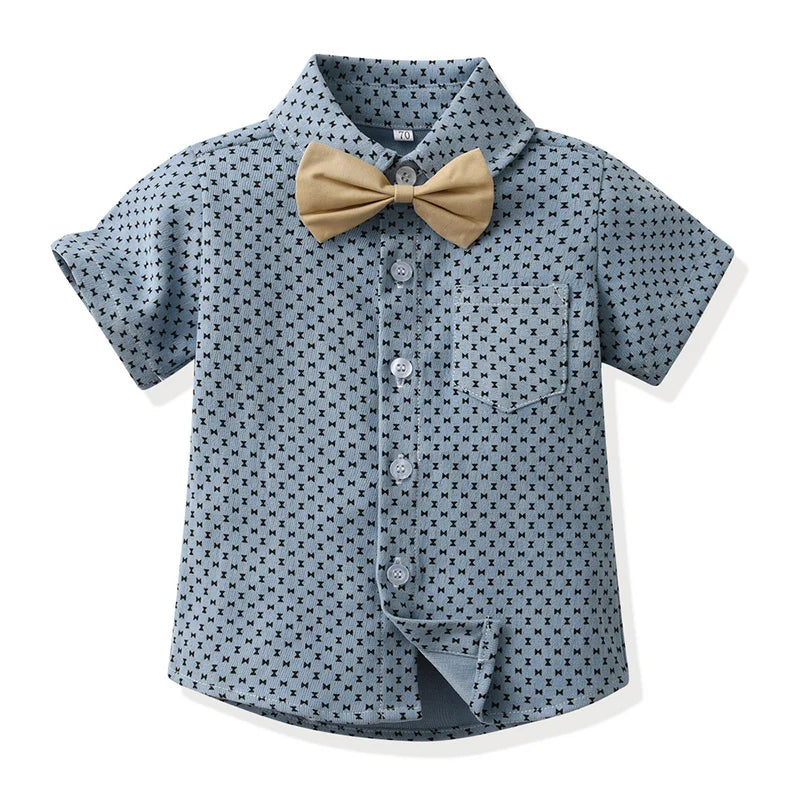 Summer Toddler Kids Boys Casual Clothing Set Short Sleeve Bowtie Gentleman Shirts Suspenders Shorts