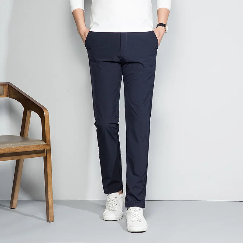 Men Elastic Slim Fit Trousers Wrinkle Free Streetwear Pants Spring and Summer