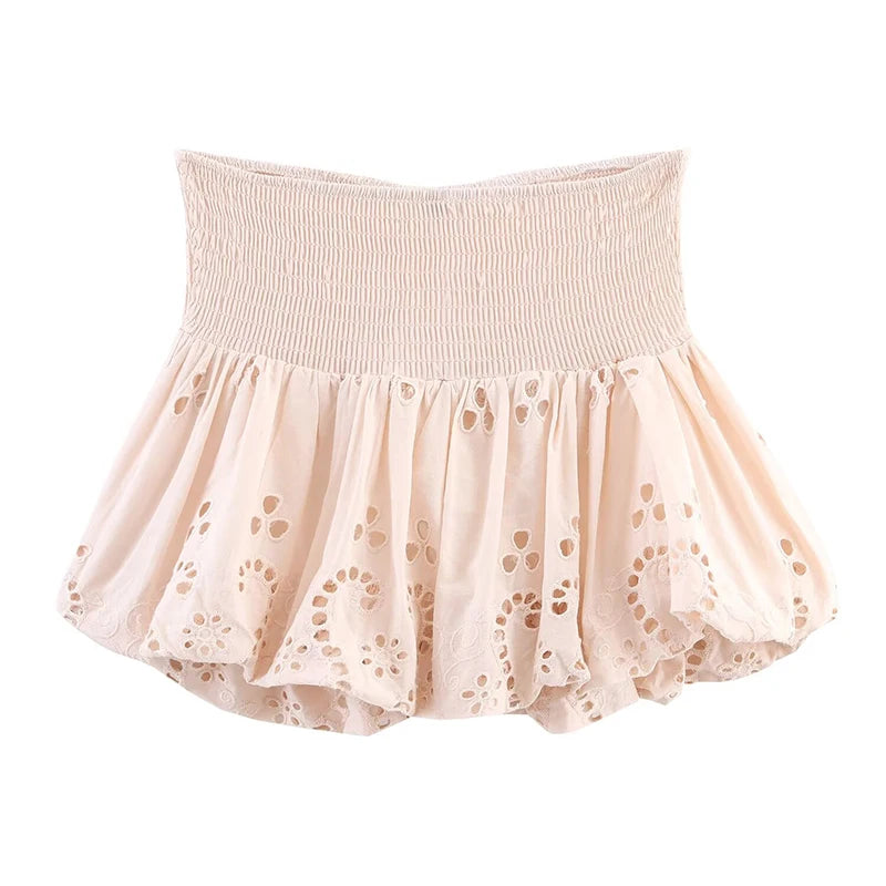 Women Hollow Out Embroidery Balloon Hem Strapless Tops Summer Holiday Party Chic Crop Top