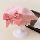 Autumn Winter Baby Girls Warm Bowknot Knitted Hats Children Beret Beanie Kids Bonnet For 2-8Years