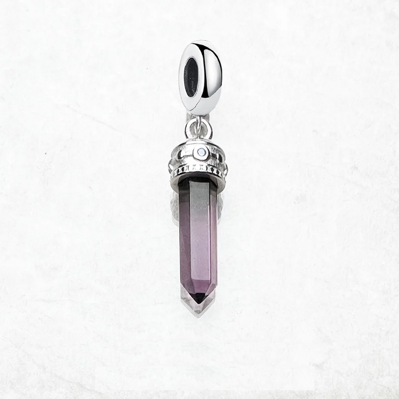 Authentic 925 Sterling Silver Hexagon with Imitation Amethyst Charm Pendant Gift For Women  DIY Jewelry