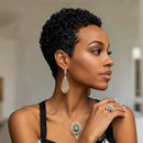 Short Pixie Cut Made Wig for Women Human Hair Curly Wave Pixie Wigs