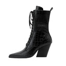Women lace up pointed autumn and winter thick heels western short boots