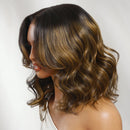 7x5 Lace Balayage Highlight Body Wave Bob Wig Pull & Go Drawstring Glueless Human Hair Wig