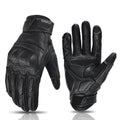 Black motorcycle gloves with detailed design on a white background, featuring the Obroi brand.