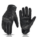 Black motorcycle gloves with detailed design on a white background, featuring the Obroi brand.