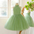 Flower Girl Dress Knee Length Halter Glitter Tulle Sequin Wedding Birthday Party Gown