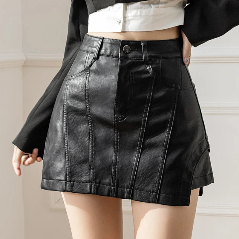 Women's Black Gothic Shorts Skirt Mini Leather Shorts Elegant