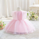 Toddler Pink Formal Dress Pearl Flower Waist Decor Puffy Skirt Kids Birthday Flower Baby Girl Dress
