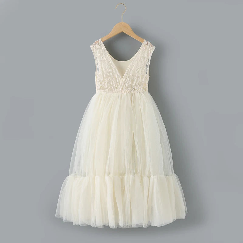 Girl Summer Party Dress Sleeveless Bean Paste Powder Princess Dresses Wedding Formal Dress