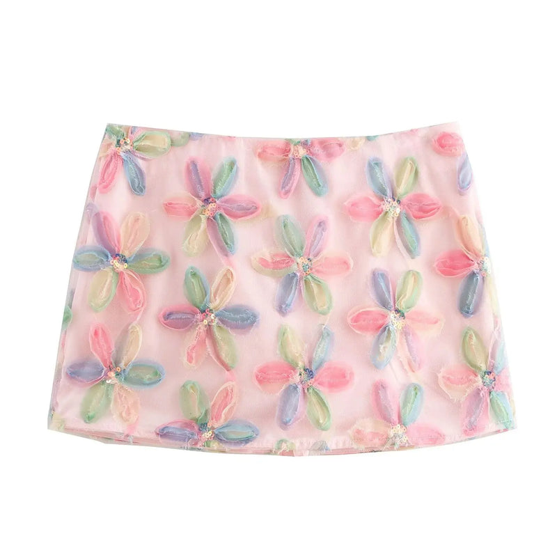 EOTVOTEE Simple Fashion A Line Skirts Women's Flower Zipper Mini Skirts Summer 2025 Temperament Streetwear Elegant Women Skirt