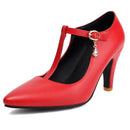 Pumps for Women Pointed Toe Thin Heels 8.5cm Buckle T-Strap Shoes