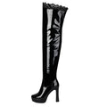 Women Knee High Boots Round Toe Block Heels Platform Zipper