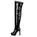 Women Knee High Boots Round Toe Block Heels Platform Zipper