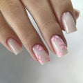 Pink Flower False Nails Nude Color Ballet Press On Nails Simple DIY Manicure Floral Short/Mid-length Fake Nails