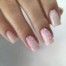 Pink Flower False Nails Nude Color Ballet Press On Nails Simple DIY Manicure Floral Short/Mid-length Fake Nails