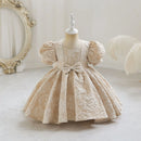 Embossing Flower Girl Birthday Dress Cute Bow Gown Lantern Sleeves Princess Dress For Girls