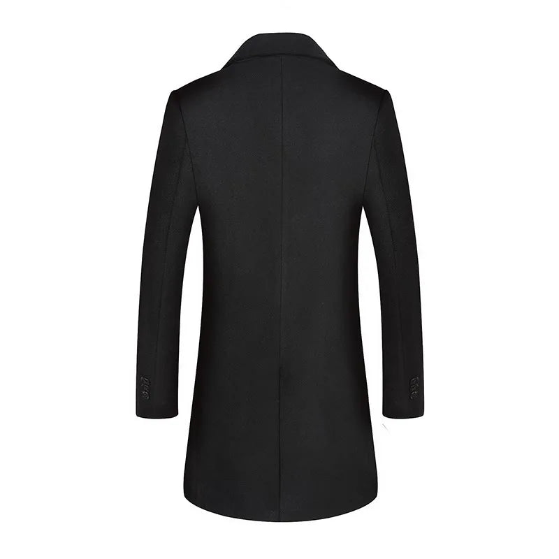 Wool Jacket Winter Men's Double Breasted Long Section Thick Blends Coat Business Woolen Lapel Slim Trench Jacket Windbreaker