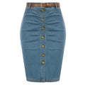 Women Jean Skirt With Belt High Waist Ruched Front Bodycon Skirt