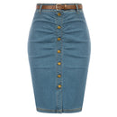 Women Jean Skirt With Belt High Waist Ruched Front Bodycon Skirt