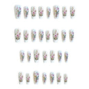 24 Pcs Pink Green Flower Press on Acrylic Nails for Women Nail Art Coffin Aesthetic Fake Nails