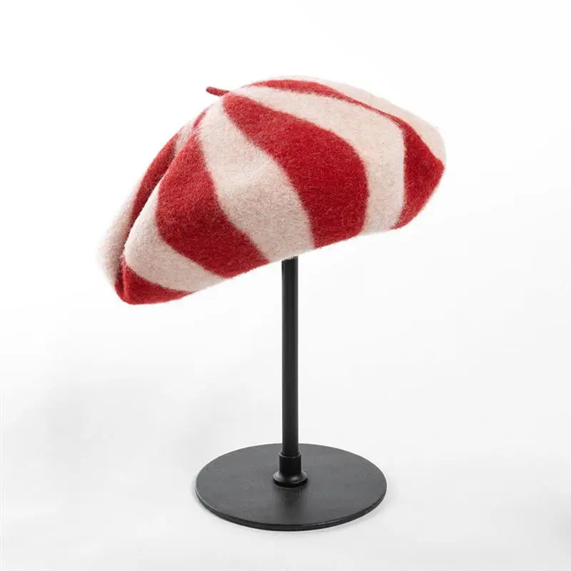 Women Stripe Berets For Autumn Winter White French Artist Hat Vintage Girls Painter Hats Beret Female Warm Cap